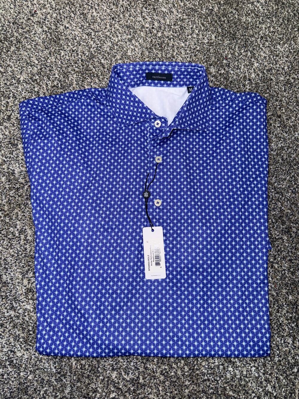 Turtleson Men’s M Blue White Star Print Performance Golf Polo NWT